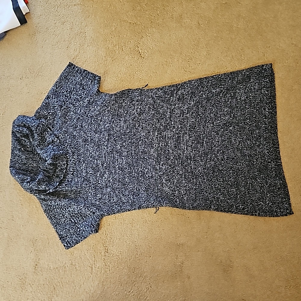 Grey sweater dress with fold down collar